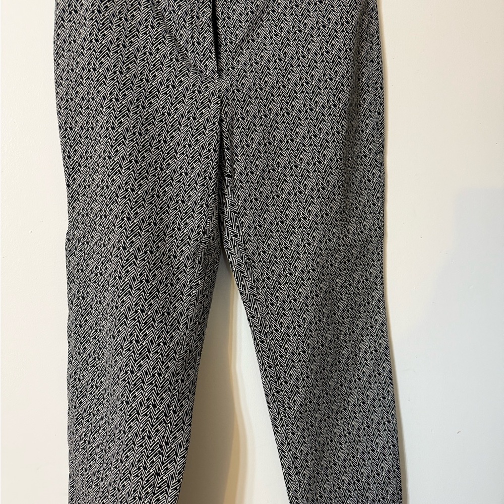 LOFT Black and White Dress Pants with Geometric Pattern